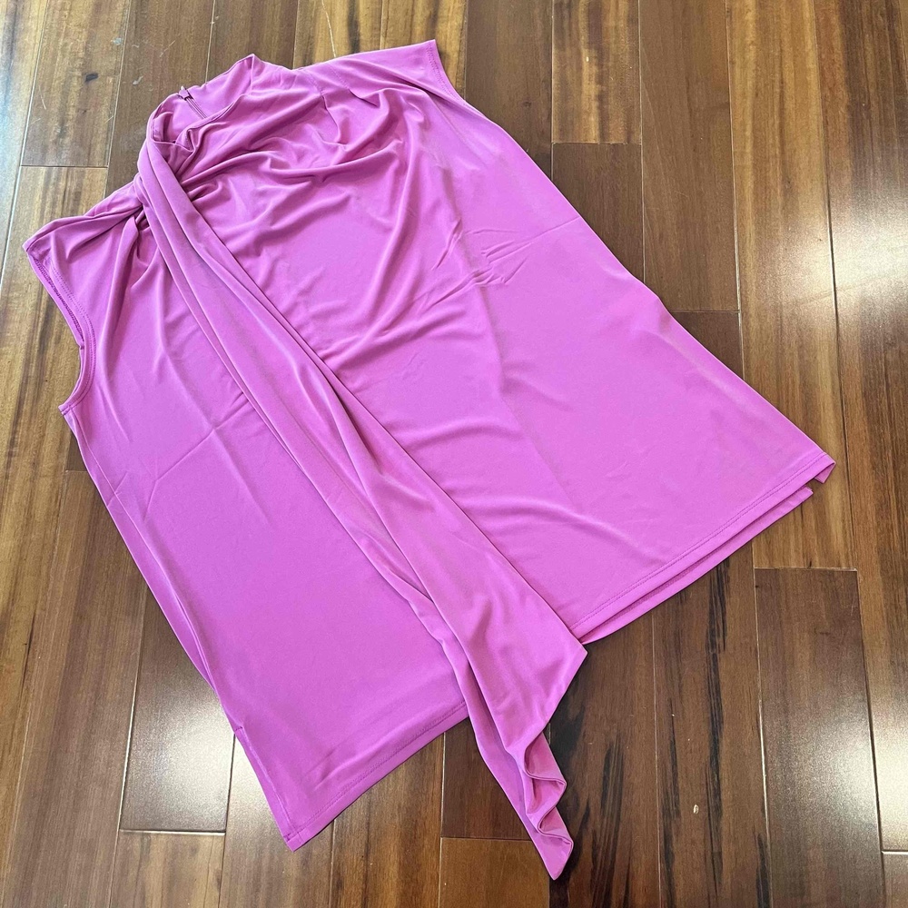 David Meister Pink Top Blouse Sleeveless Scarf Detail Zip‎ Back Stretch Size XL